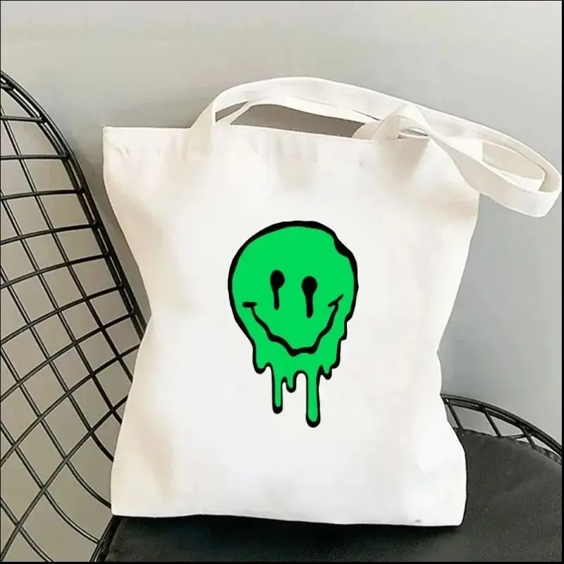 Funny Harajuku Smile Shoulder Bags Kawaii Fashion Tote Handbag Girl Canvas Environmental Large Capacity Portable Shopping Bag