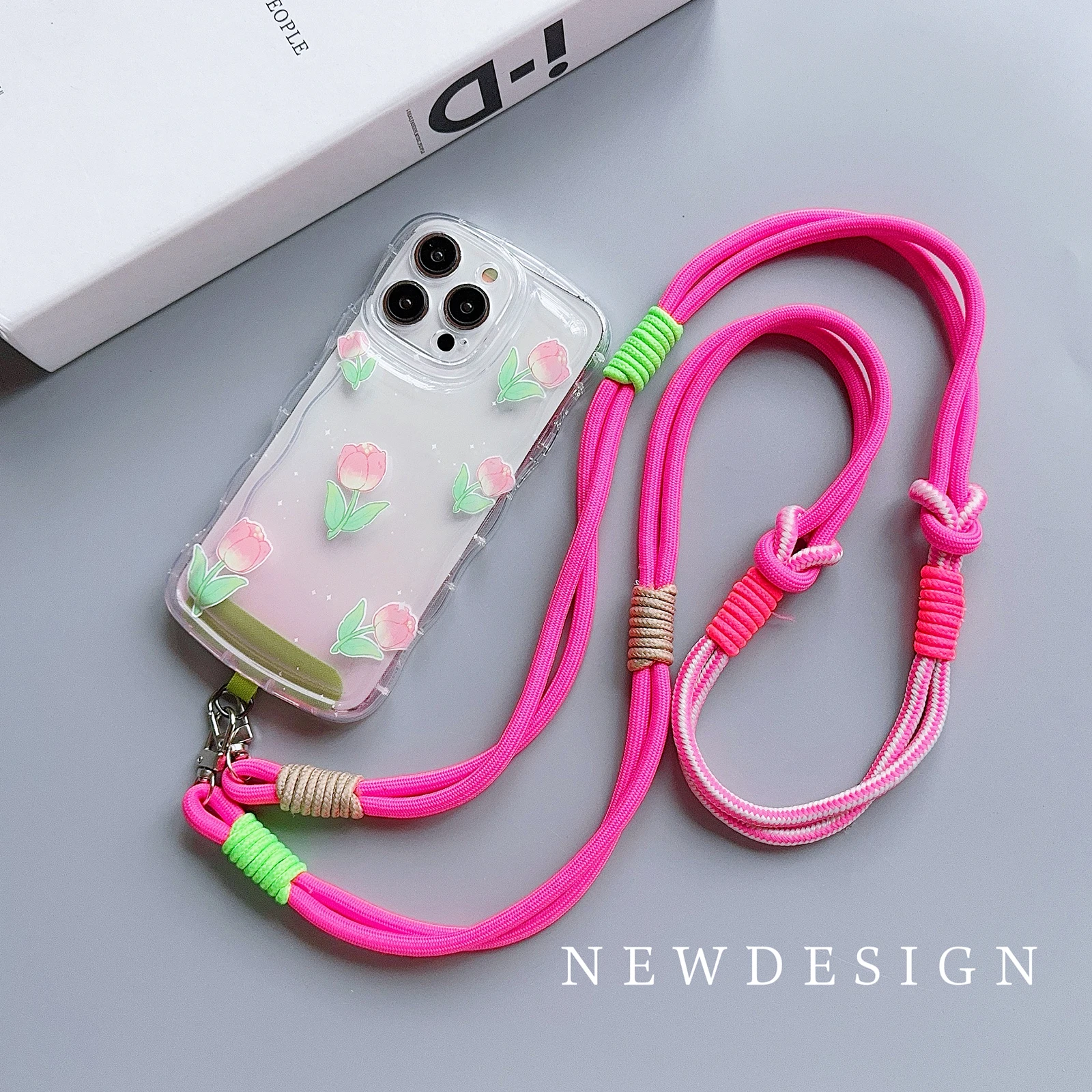 Personalized Trend Double Color Mobile Phone Universal Lanyard Diagonal Span Long Rope Shoulder Strap Rope Fashion Safety Rope