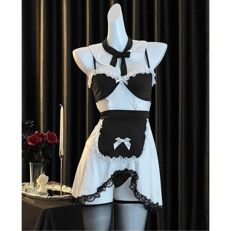 

Mesh Lace See-through Sleepwear for Women,Sweet Maid-inspired Style with Shoulder Straps,Elegant and Romantic Home Pajama Set