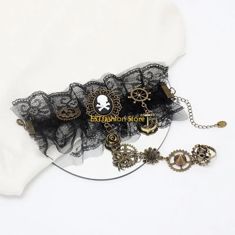 y5gc steampunk lace lace lace with gear gethic pirate pirate wristband party party gloves lady #5