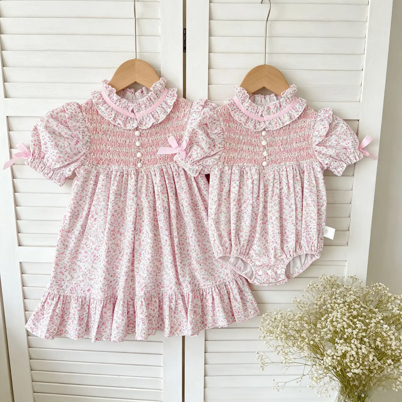 2026 Summer New Cute Baby Girl Floral Lace Bodysuit Girls Short Sleeve Sweet Princess Dress Cotton Toddler Sisters Clothes