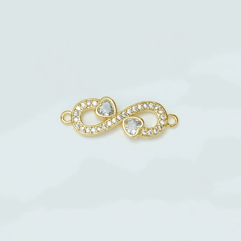 10Pcs Micro Inlay Zircon Jewelry Diy Bracelet Necklace Making Connector Figure 8 Heart Flower Crown Pea Element Brass Accessorie