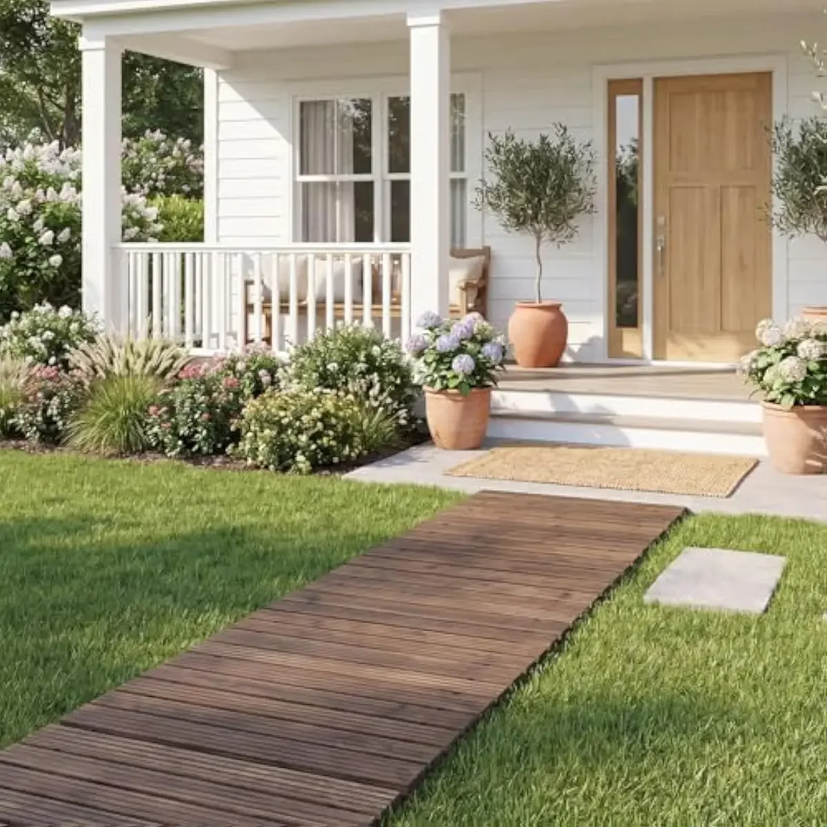 12 FT Flexible Wooden Walkway Rollout for Outdoor Use – Carbonized Brown Fir Planks with Anti-Slip Texture, Reinforced PE & Meta