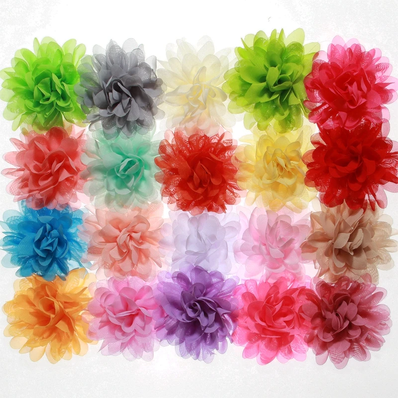 

50PCS 3.9" 9.8CM Big Chiffon Flowers For Girls Headbands Fabric Puff Flower For Hair Clips Accessories Corsage Supplies