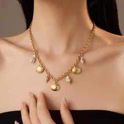 Seakissky Fashion Ocean Style Multi-Pendant Shell Necklace Women's Personality Charm Stainless Steel Gold Plated Jewelry Gifts