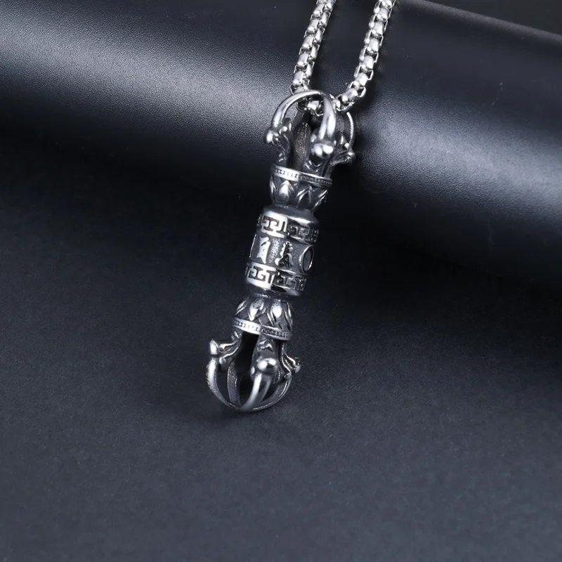 Copper electroplated gold vintage six-character mantra pestle necklace pendant Five-pronged Vajra Pestle for Protection and Demo