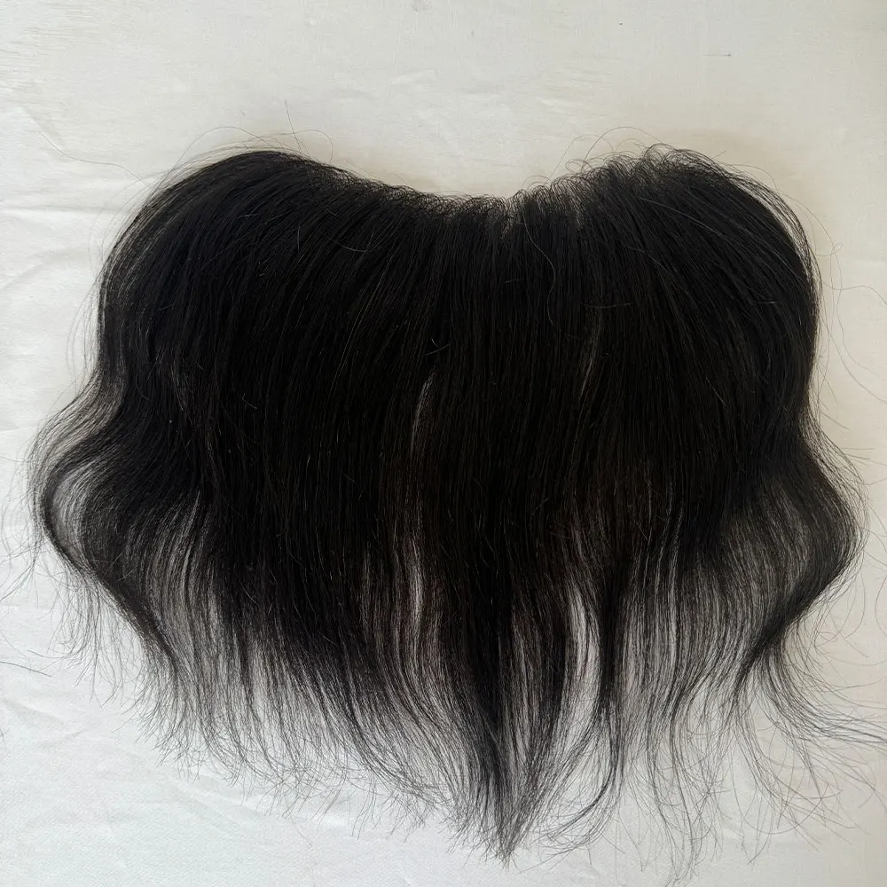 Postizo Frontal para mujer, extensiones de cabello humano, línea de pelo Frontal, Toppers de piel de PU, tupé de repuesto, Color negro, 1B