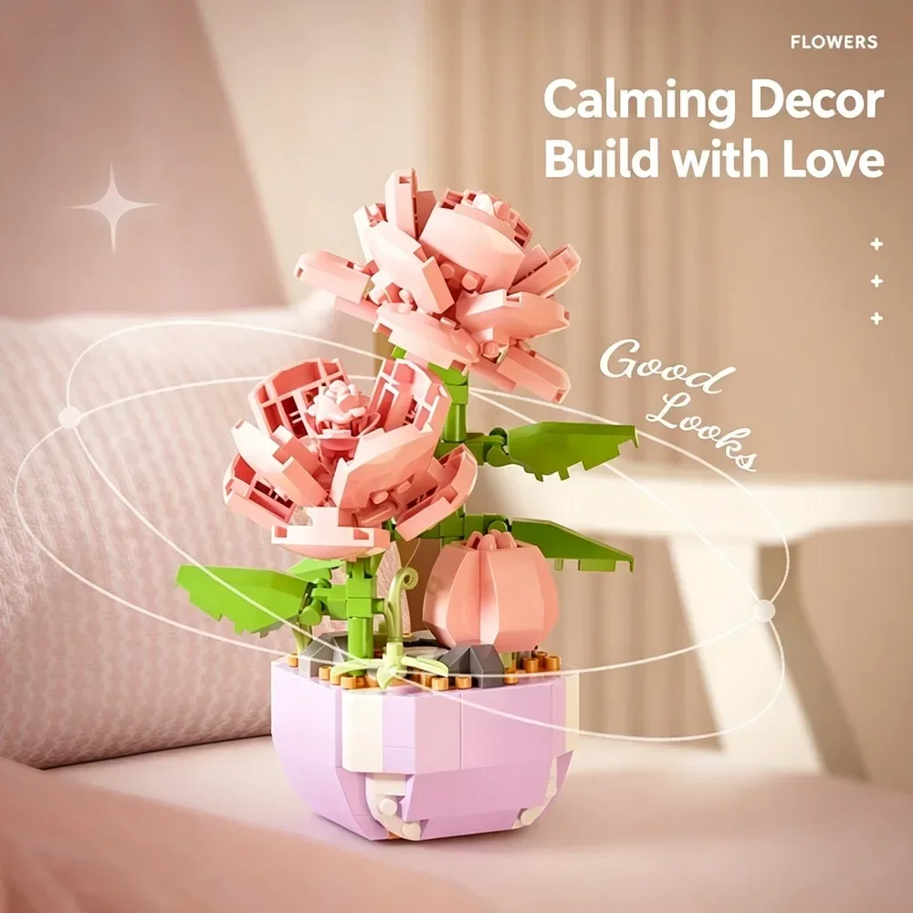 Plant Potted Eternal Flower Bouquet Building Blocks Succulent Style DIY Assembly Ornament Office Concentration Training Present