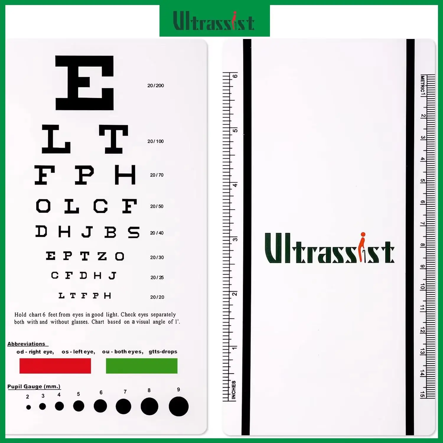 Ultrassist Eye Testing Chart Snellen Eye Chart Pocket Size 6 Feet 3.9x7.3in for Monitor Vision Visual Acuity Measuring
