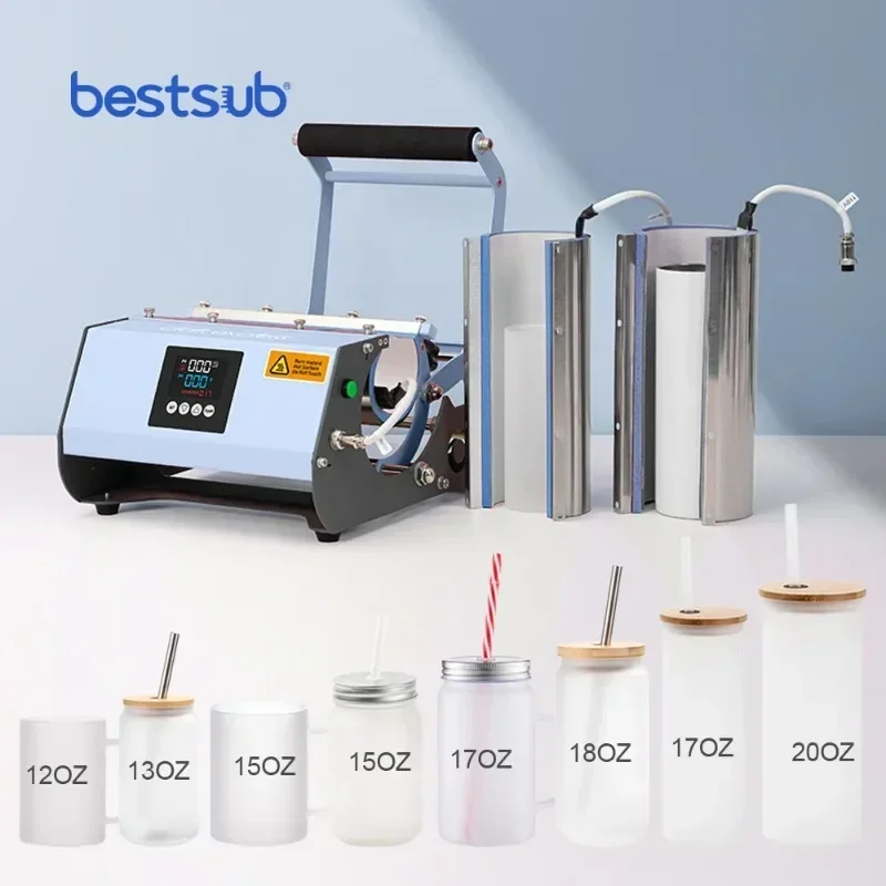 BestSub 30oz 20oz 13oz 18oz 2 in 1 Transfer Sublimation Straight Skinny Glass Tumbler Mug Heat Press Machine