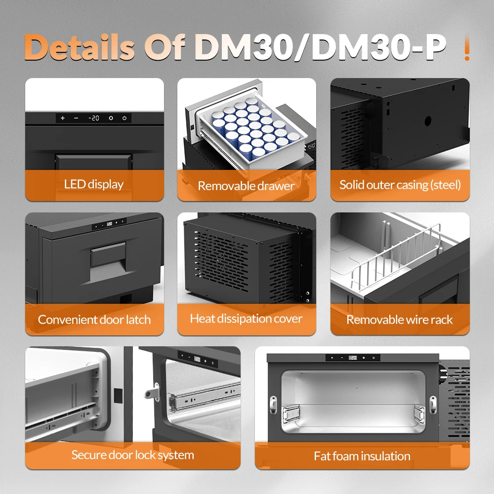 D30/DM30-P Portable Electric Cooler Fast Cooling Mini Drawer Refrigerators Freezers Bar Drawer Fridge for Car Hotel Office Truck