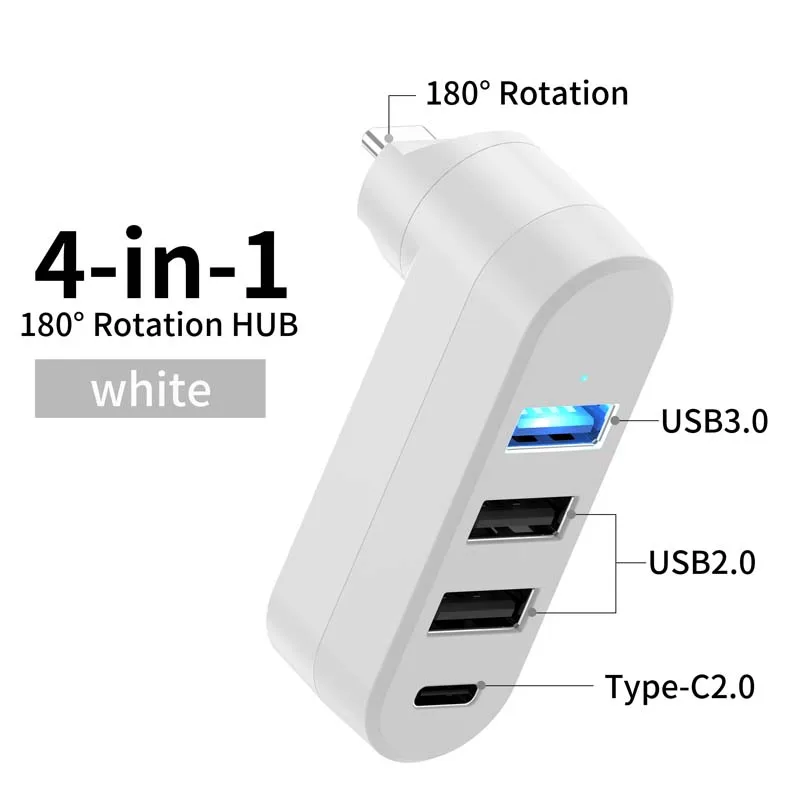 

180 Degree Rotatable HUB 4 Ports USB C Adapter USB3.0 2.0 Type C 2.0 Data Transfer Charging Docking Stations for Laptop Phone