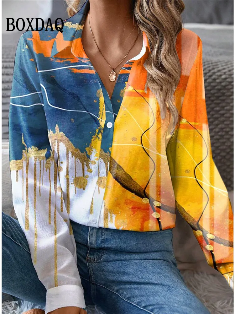 

Tie Dye Print Cardigan Shirts For Women 2025 New Autumn Fashion Elegant Long Sleeve Ladies Blouse Casual Street Lapel Button Top