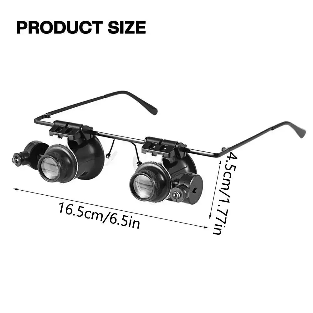 Lupa ajustable de 20X, gafas dobles con montura para diadema, lentes manos libres de 20X, gafas de aumento portátiles con luces LED