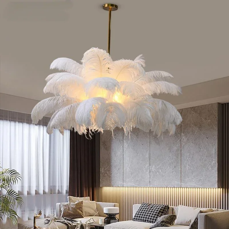 Ostrich Modern Feather Pendant Light Nordic Style Ceiling Chandelier for Bedroom Living Room Feather