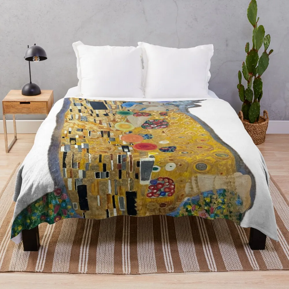 

Gustav Klimt- The Kiss (with Chakras and Lotus Flower, no B/G) Throw Blanket Soft Plaid Travel Cute Bed covers Blankets