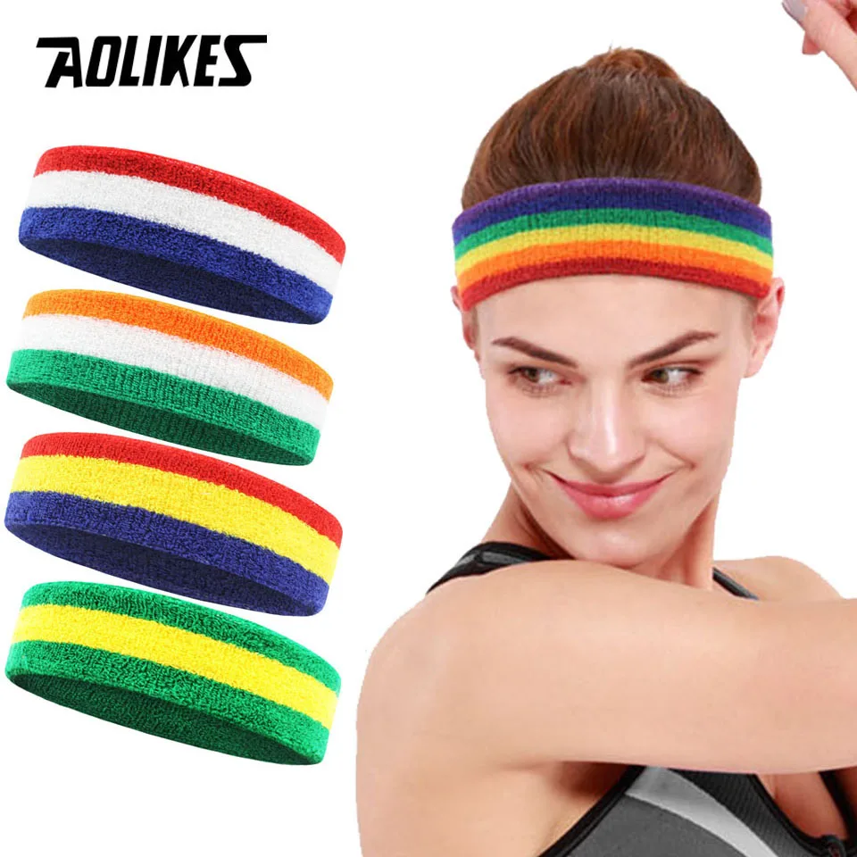 AOLIKES Cotton Athletic Headband Elastic Sweatbands Women Men Basketball Sports Gym Fitness Sweat Band Volleyball Tennis