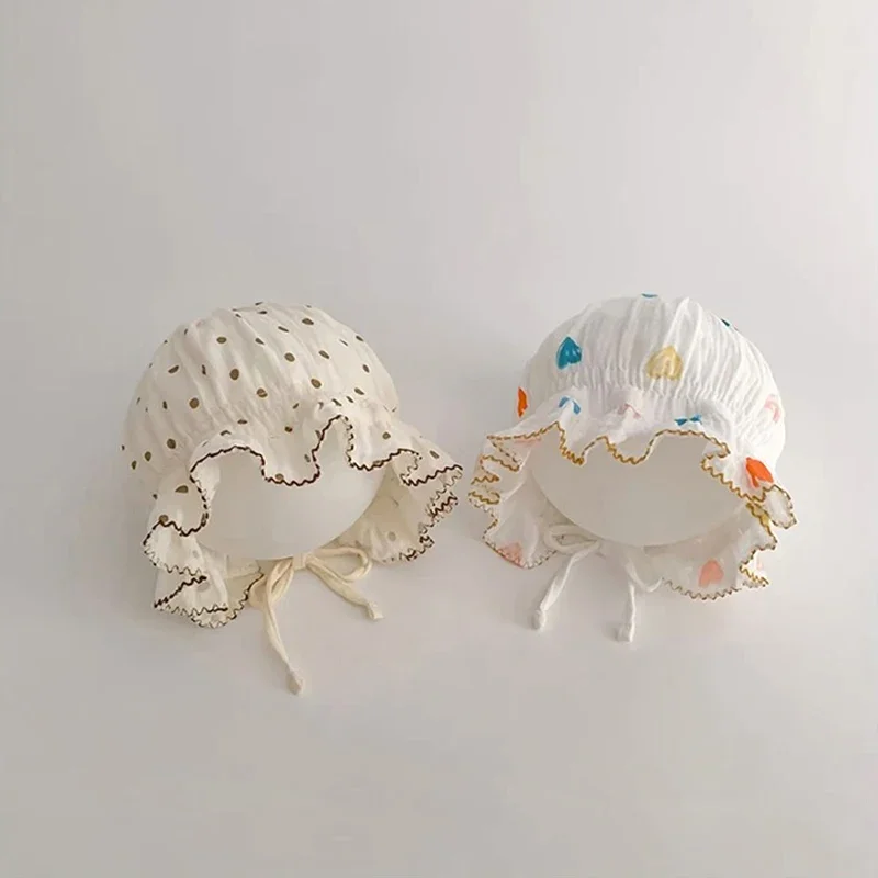 Ruffle Brim Newborn Sunshade Cap Summer Thin Cotton Print Palace Hat 1-3Year Kids Headwear Bonnet Princess Baby Lace-up Beanies