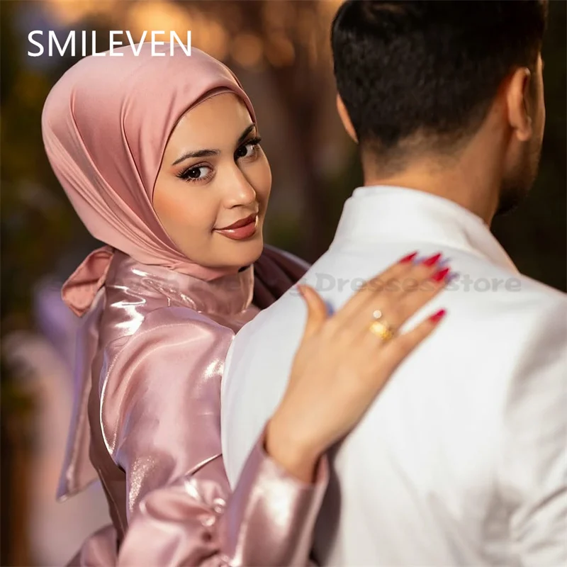 Smileven-vestidos de graduación brillantes, color rosa, modestos, mangas largas, vestido de noche de fiesta de lujo, Arabia Saudita, personalizado, 2025