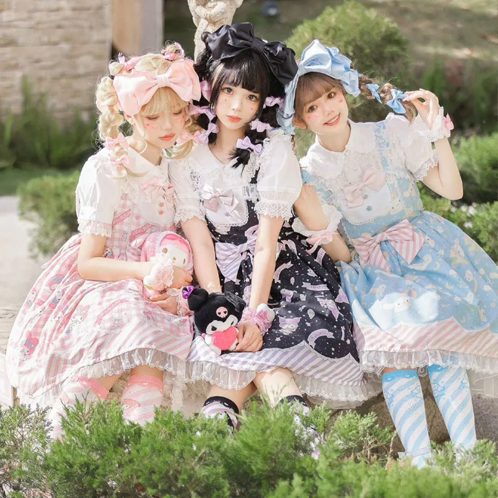 

Kawaii Japanese Lolita Loli Camisole Skirt Anime Cinnamoroll Kuromi My Melody Princess Dress Cute Girls Sling Skirt