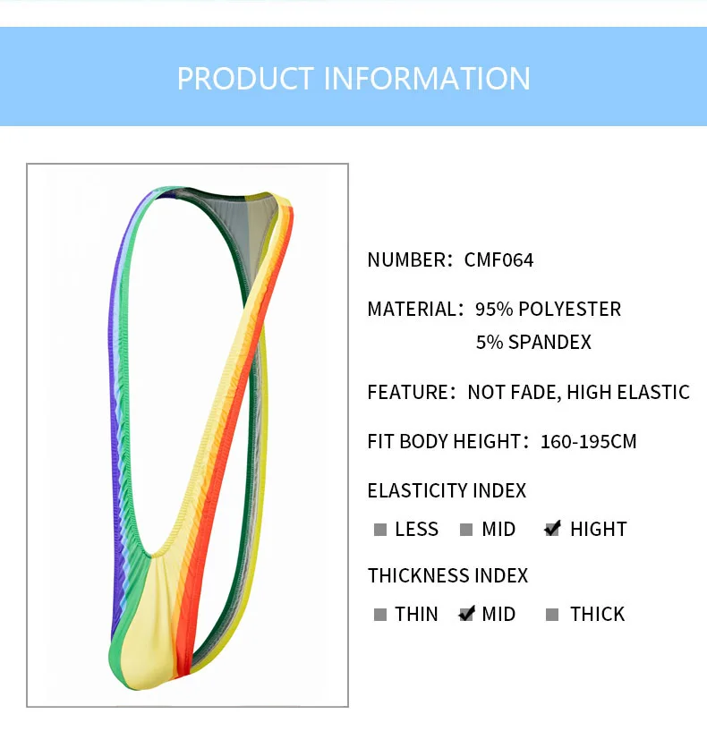 Men Sexy Erotic Lingerie Open Thong Mankini Rainbow One-piece Swimsuit Thong Underwear Swimwear Bathing Suit Bodysuit image 2