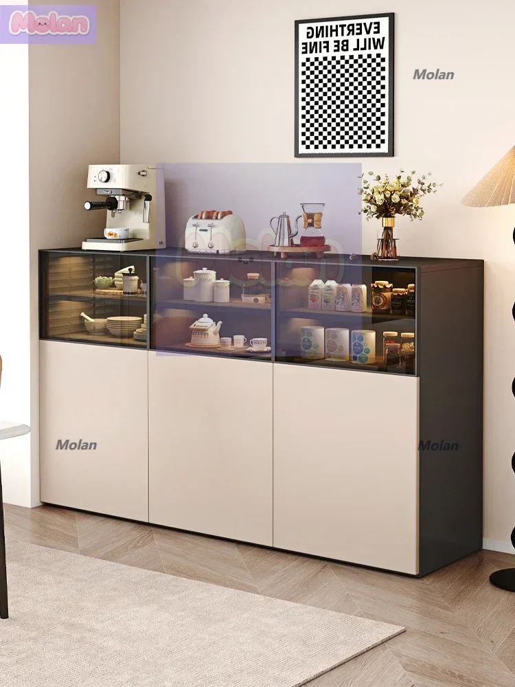 

Solid wood dining side cabinet integrated against the wall Household tea cabinet Living room small vertical cabinet Light luxury