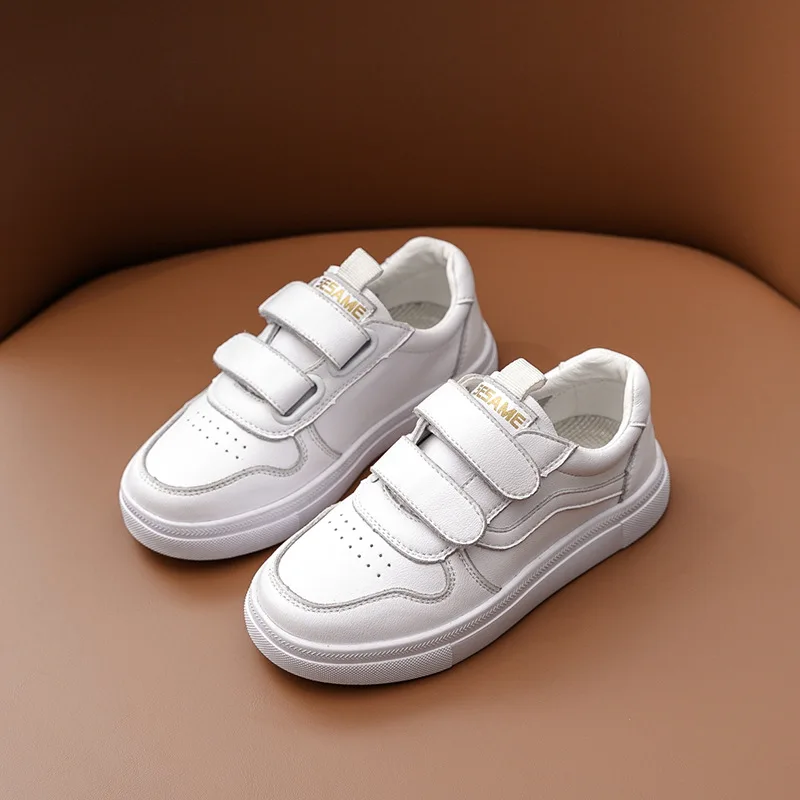 Kids Shoes 2024 Spring Boys Fashion Brand Sports Running Chunky Sneakers Girls White Shoes Genuine Leather Breathable Soft Sole