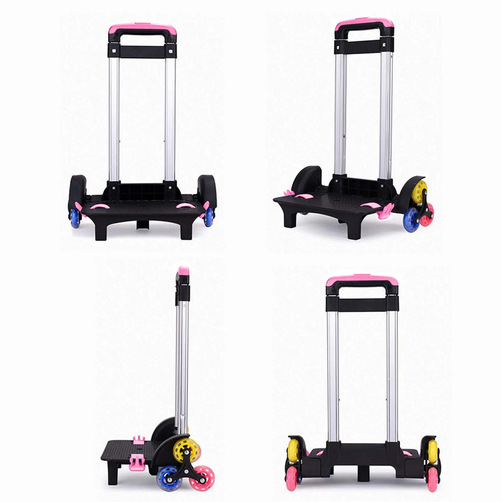 Backpack Trolley Wheeled Trolley Aluminium Alloy Foldable Hand Cart 6 Wheels Rolling Luggage Carts for Kids School