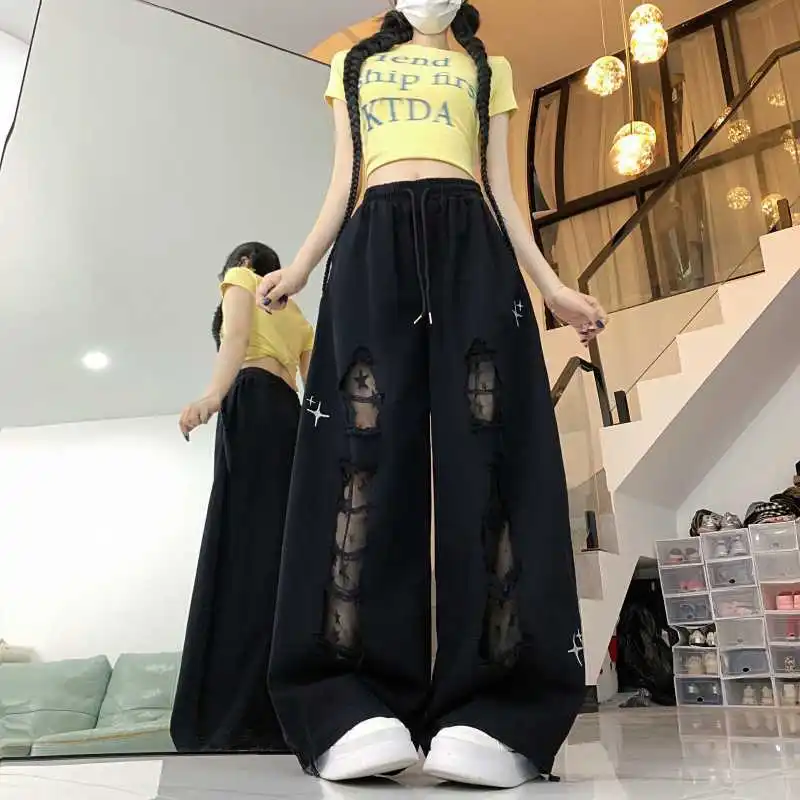 Hip-hop Brand Sticker Ripped Jeans Women's Dance Trousers Design Sense Jazz Babes Casual Pants