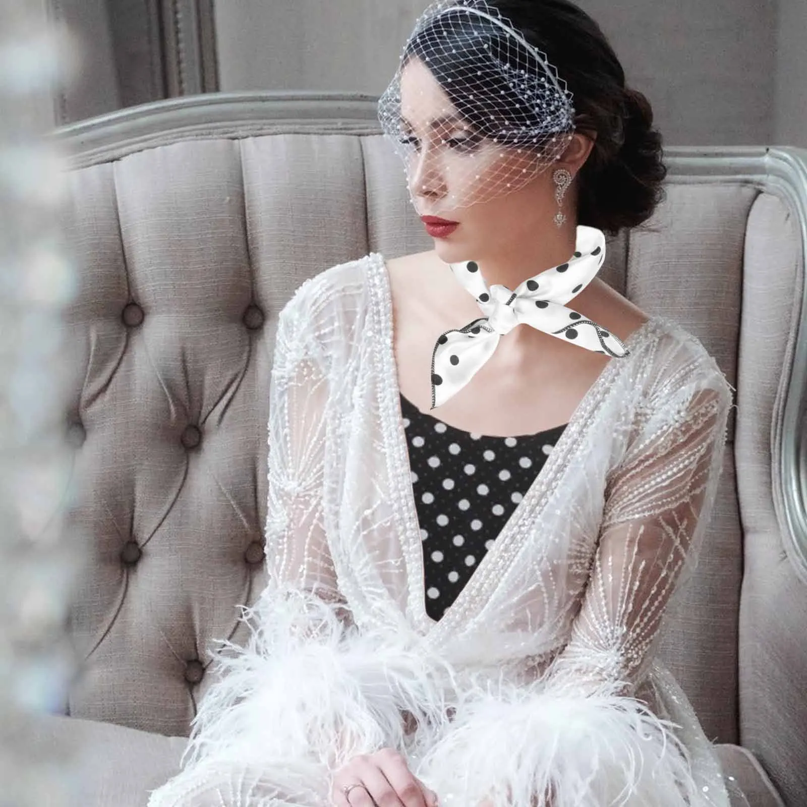 

4pcs Vintage Polka Dot Square Scarves For Women Hair Bandanas Multi-Use Headband Shawl Turban Veil Decorative Accessories Travel