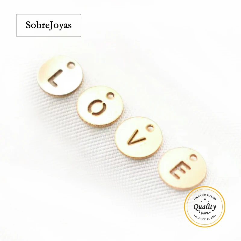 

14K Gold Filled 6MM round Letter 'A to Z' Charm for DIY Jewelry Necklace Accessory Hypoallergenic Charm
