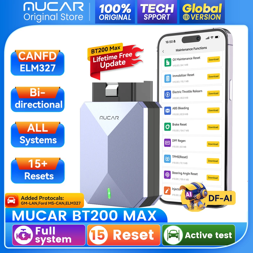 

[2026 NEW]MUCAR BT200 Max Bi-Directional Scanner with Lifetime free update &15 Resets Car Diagnostic Tool CAN FD