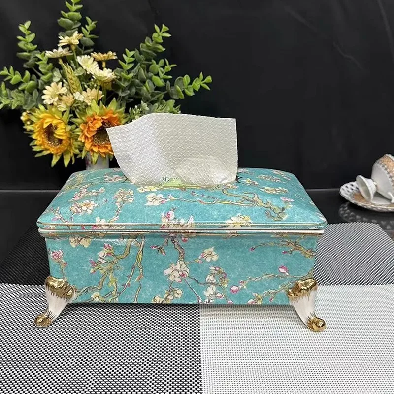 

European style ceramic tissue box full of flowers, living room coffee table, table, paper drawer, high-end storage box, home res