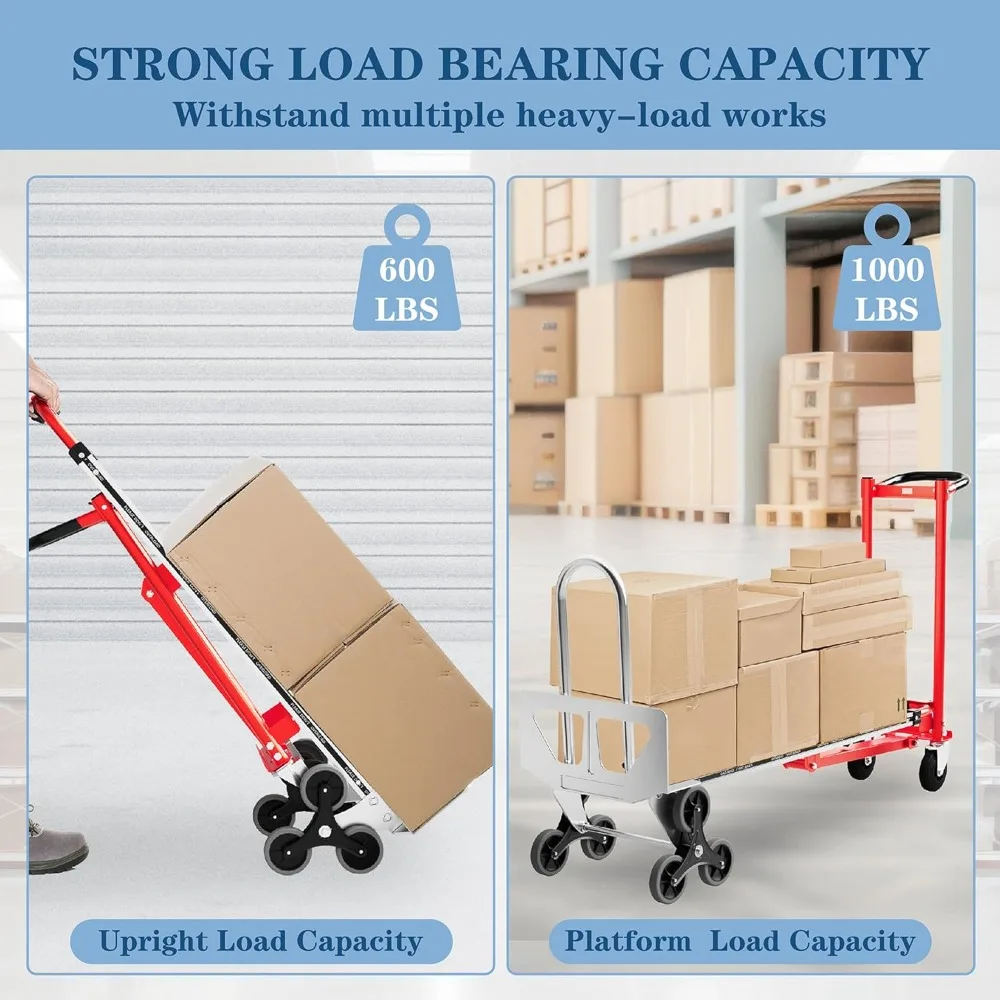شاحنة يدوية قابلة للتحويل - دوللي من الألومنيوم والفولاذ عالي التحمل بوزن 1000 رطل، وضع 3 في 1 مع عجلات تسلق الدرج وعجلات دوارة مقاس 5 بوصات #6