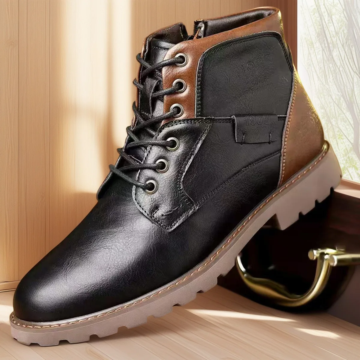 

2025 Retro Ankle Leather Men Boots High-Top Side Zipper Tooling Black Brown Boots Classic Outdoor Desert Boots Autumn Shoes