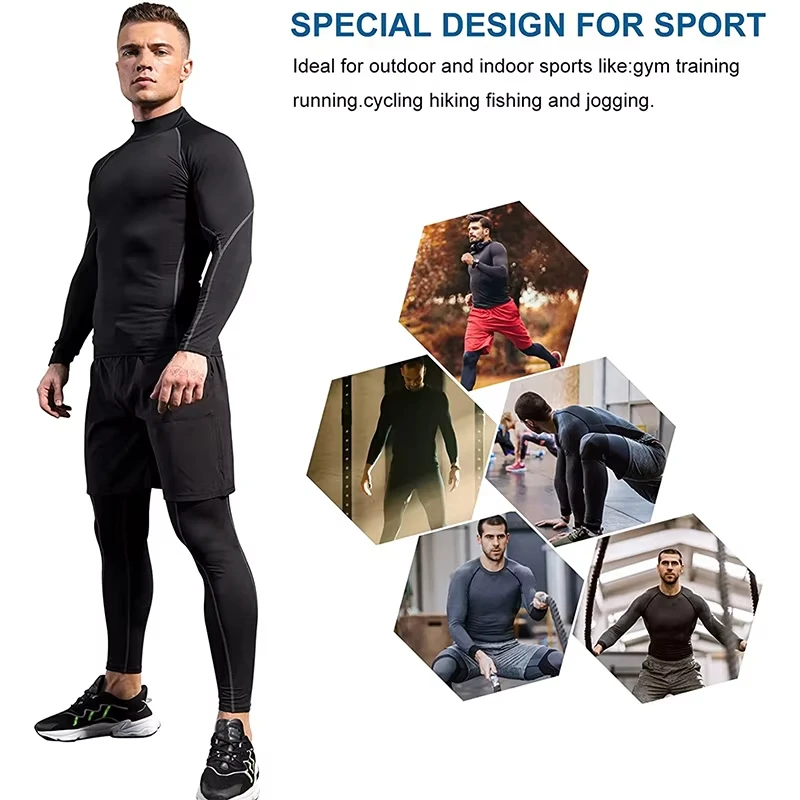 Herren Sport-T-Shirt, schnelltrocknend, für Bodybuilding, Laufen, Langarm-Kompressionsshirt, Fitness-T-Shirt, Herren-Fitness-Oberteil, Herren-Unterwäsche. – Detail 2