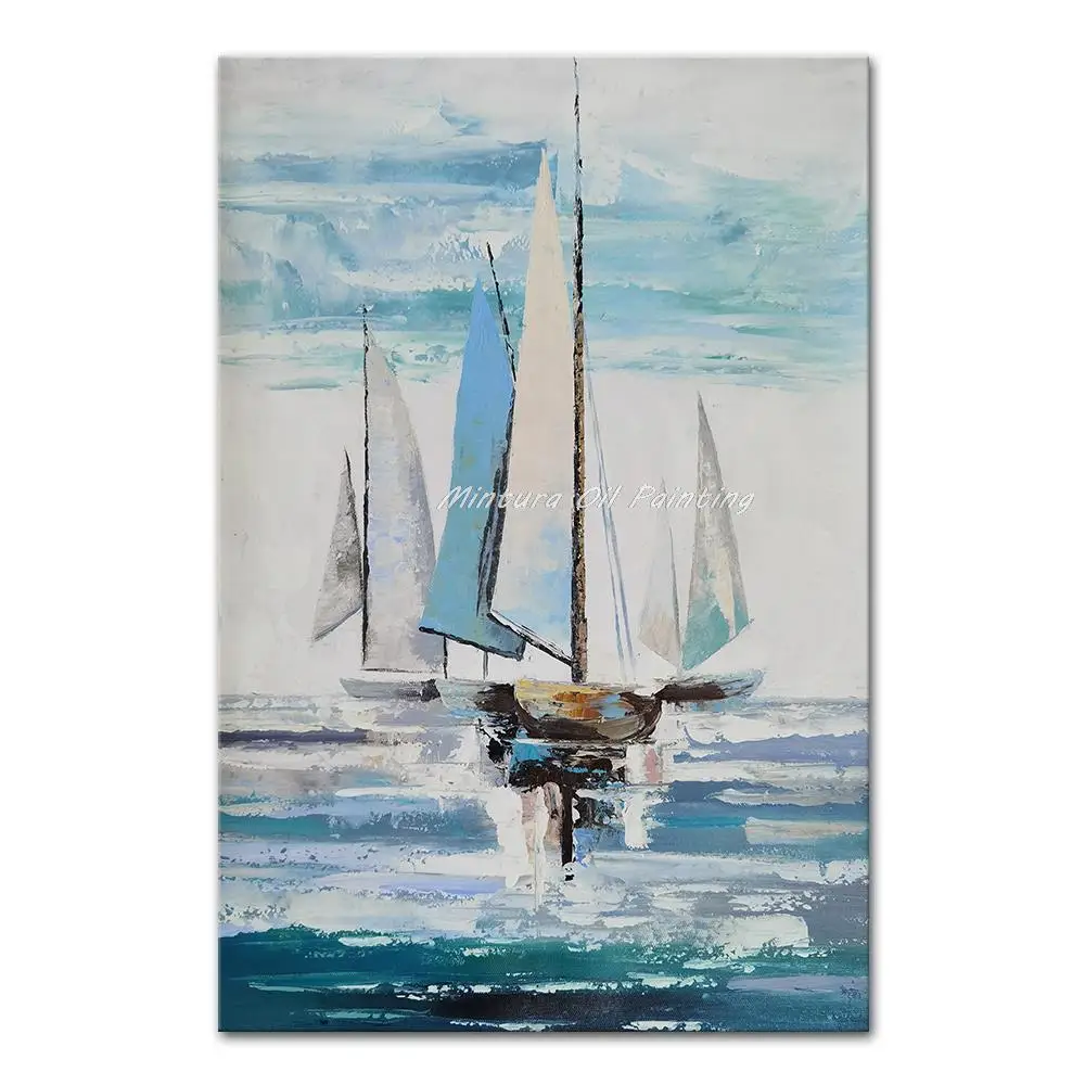 

Mintura,Hand-Painted Handmade Oil Paintings on Canvas,Modern Wall Art for Living Room The Sailboat At Sea Home Decor Hotel Decor