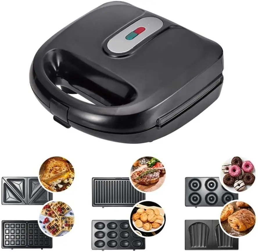 

750W 6 In1 Electric Waffles Maker ， Sandwich Machine Bubble Egg Cake Oven Kitchen Breakfast Bubble Waffle Donuts Multi-Baker