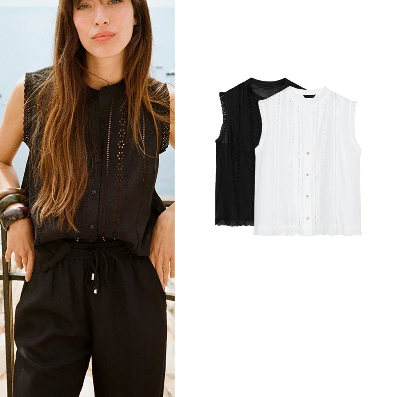 

Романтичный женский топ с круглым вырезом и вышивкой, летняя новинка, свободный крой, однотонный, для повседневной носки