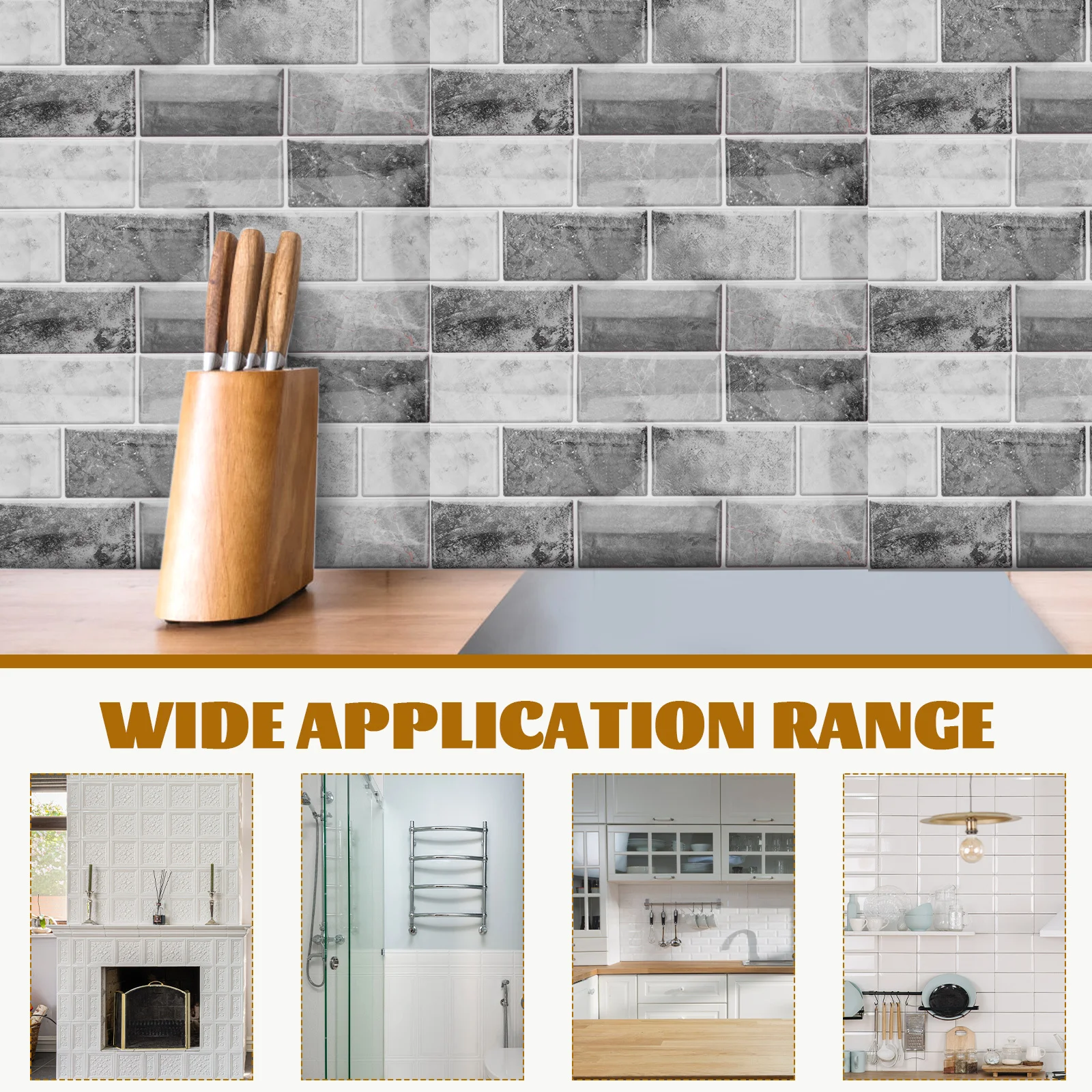 

6 Sheets Peel and Stick Tile Sticker Self Adhesive Waterproof Thick PVC Kitchen Bathroom Wall Tiles Backsplash