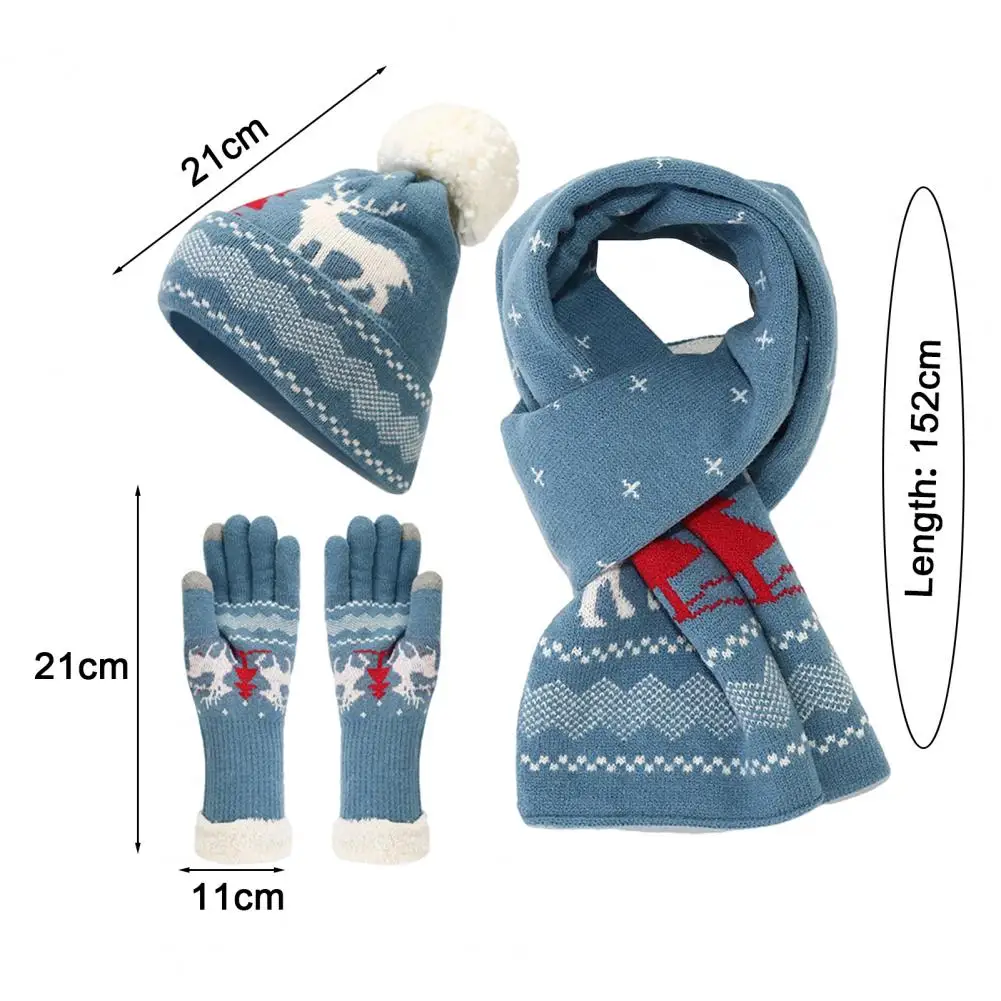 Ensemble unisexe de gants et écharpe de chapeau de Noël, motif d'arbre d'élan, bonnet, rond-cou, élastique, écran tactile pour temps froid, ensemble de 3 pièces