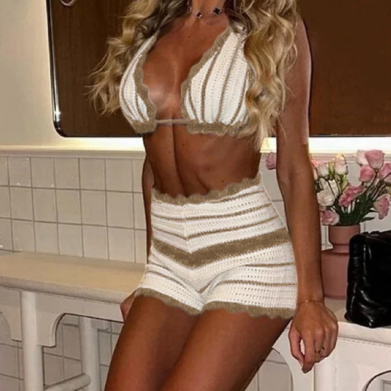 نمط جديد الحياكة الملمس مثير الجوف خارج ملابس السباحة الاخفاء المرأة الصيف عطلة عادية بيكيني السراويل دعوى