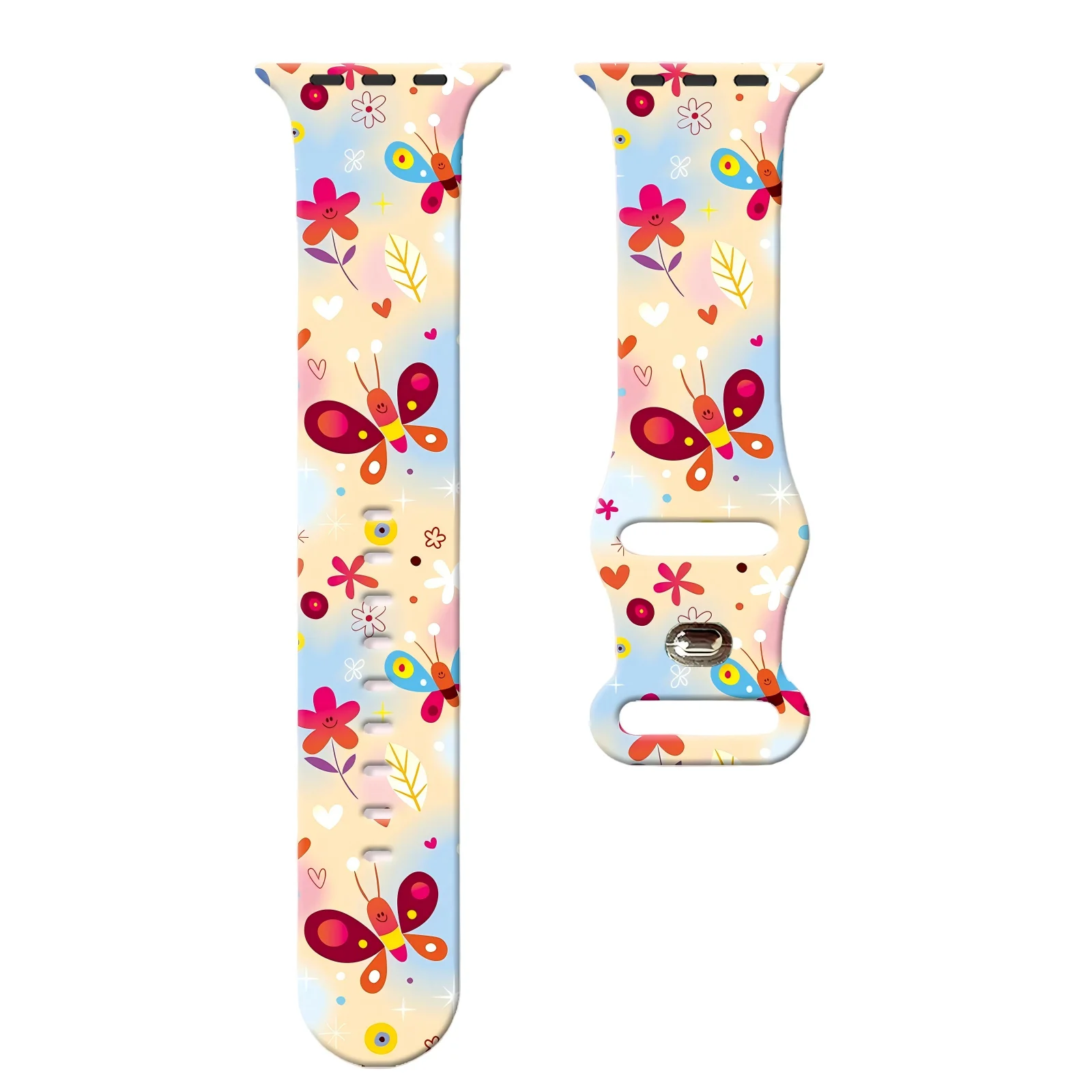 

Romantic Butterfly Hearts Series Print Watchband for Apple Watch 11/10/9/8/7/6/SE, Soft Replacement Silicone Strap 46/45/44/42mm