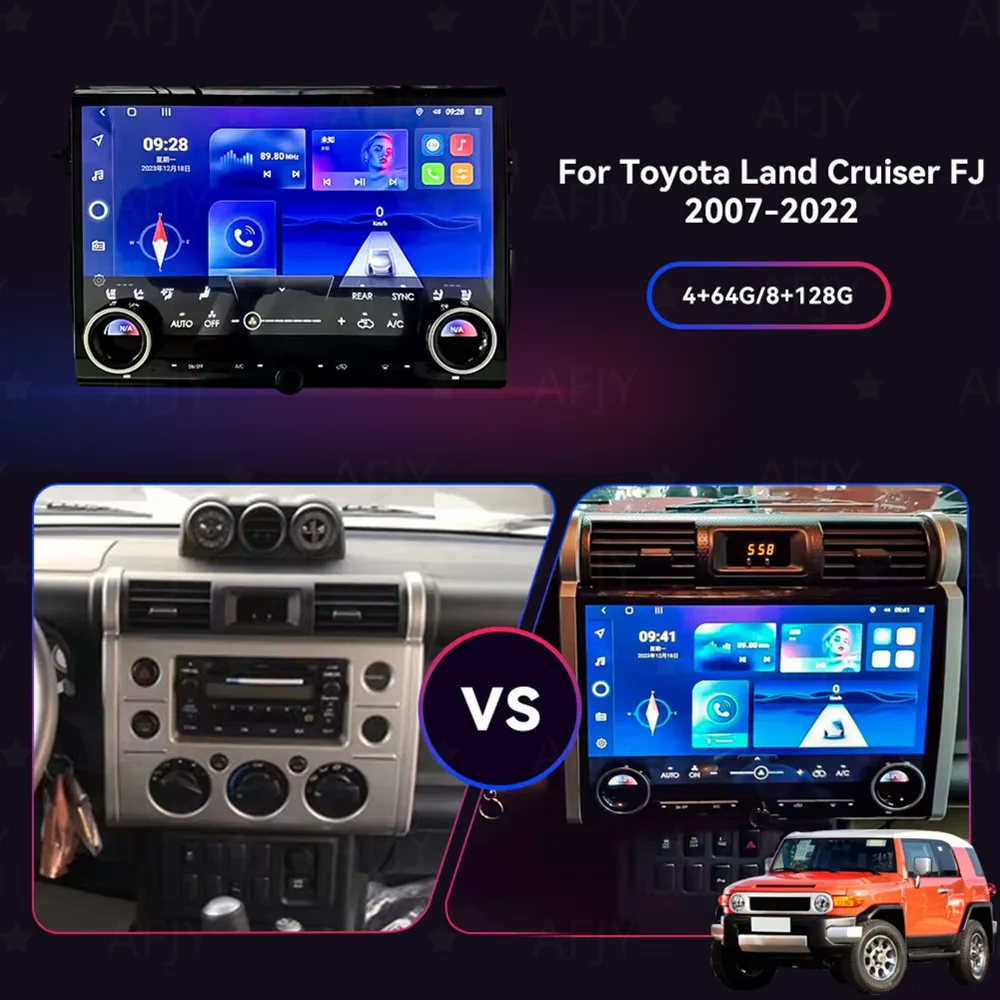 2 Din Android Car Radio Multimedia Player For Toyota FJ Cruiser J15 2007-2024 Carplay Auto With Air Conditioning Control Screen