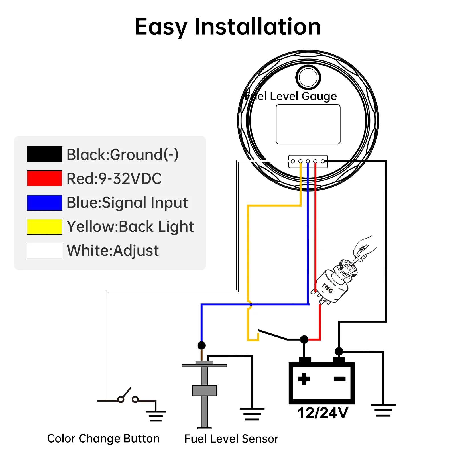7-Farben Hintergrundbeleuchtung Kraftstoffstandsanzeige E-F Zeiger Digitaler Kraftstoffmesser +100MM-500MM Ölstandsensor für Auto und Marine – Detail 4
