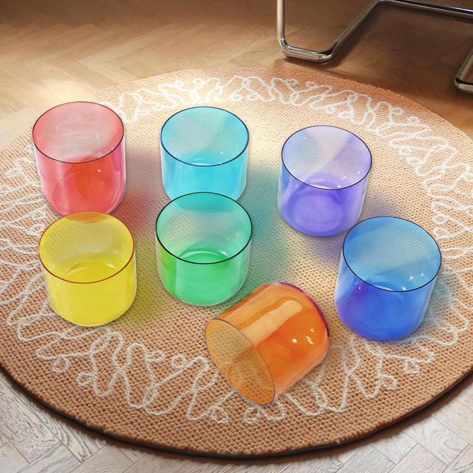 

Hye-eun Clear Colored Crystal Singing Bowl Set 432hz 7pcs Chakra Set CDEFGAB Note without Carry Case for Sound Healing