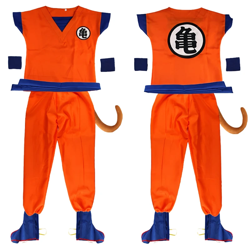 Хэллоуин Гоку Костюмы для взрослых и детей Сон Гоку Гуй Карнавал Аниме Косплей Праздничный костюм Хвост Запястье Парик Синее Золото Детское платье