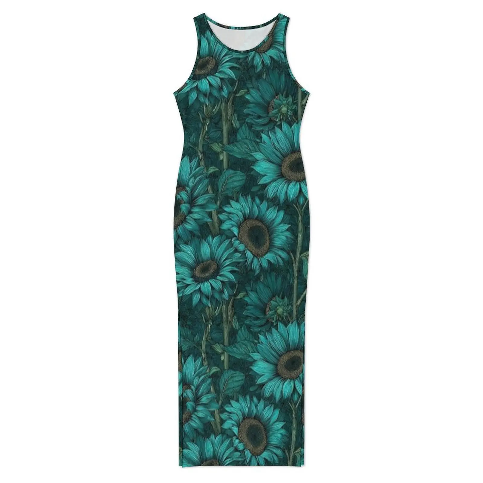 Wild Sunflower Tropical Flower Pattern Bodycon Dress Spring Club Sexy Maxi Dresses Women Sleeveless Custom DIY Street Wear Dress