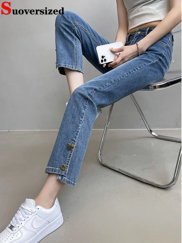 Chic Design High Waist Slim Straight Jeans Korean Streetwear Stretch Ankle Length Denim Pants Spring Fall Vintage Vaqueros New