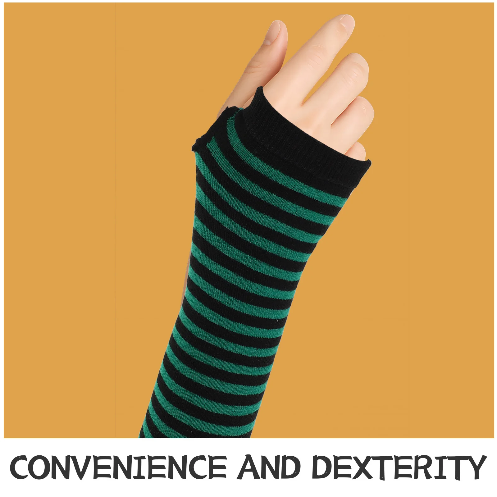 6 قطعة قفازات طويلة مخططة بدون أصابع للنساء لتدفئة الذراع المحبوكة نصف إصبع أخضر للهواتف الذكية تستخدم السيدات القيادة في الهواء الطلق